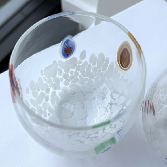 Murano Millefiori Hand Blown Art Glass Stemless Wine Glasses Set of 2 - 3 3/4" - Picture 7 of 9